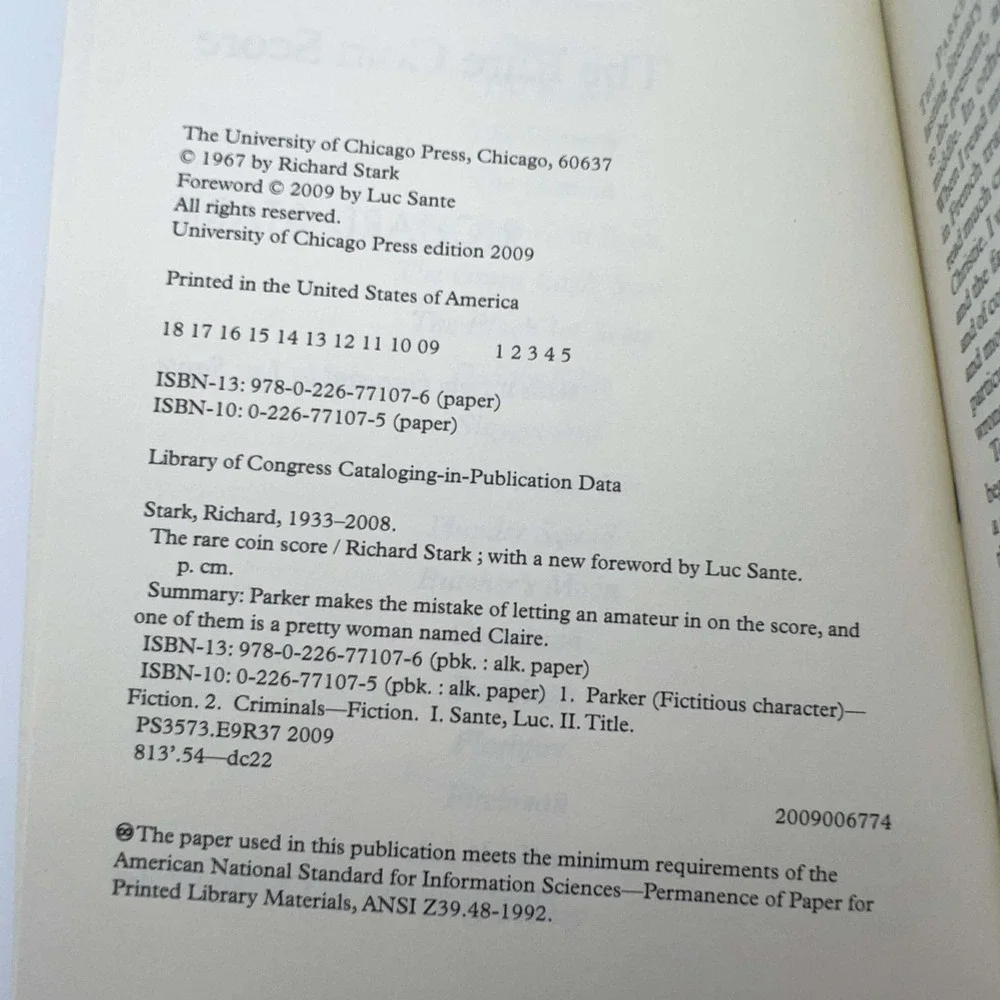 The Rare Coin Score (Parker Novel) by Richard Stark‎ Paperback EUC